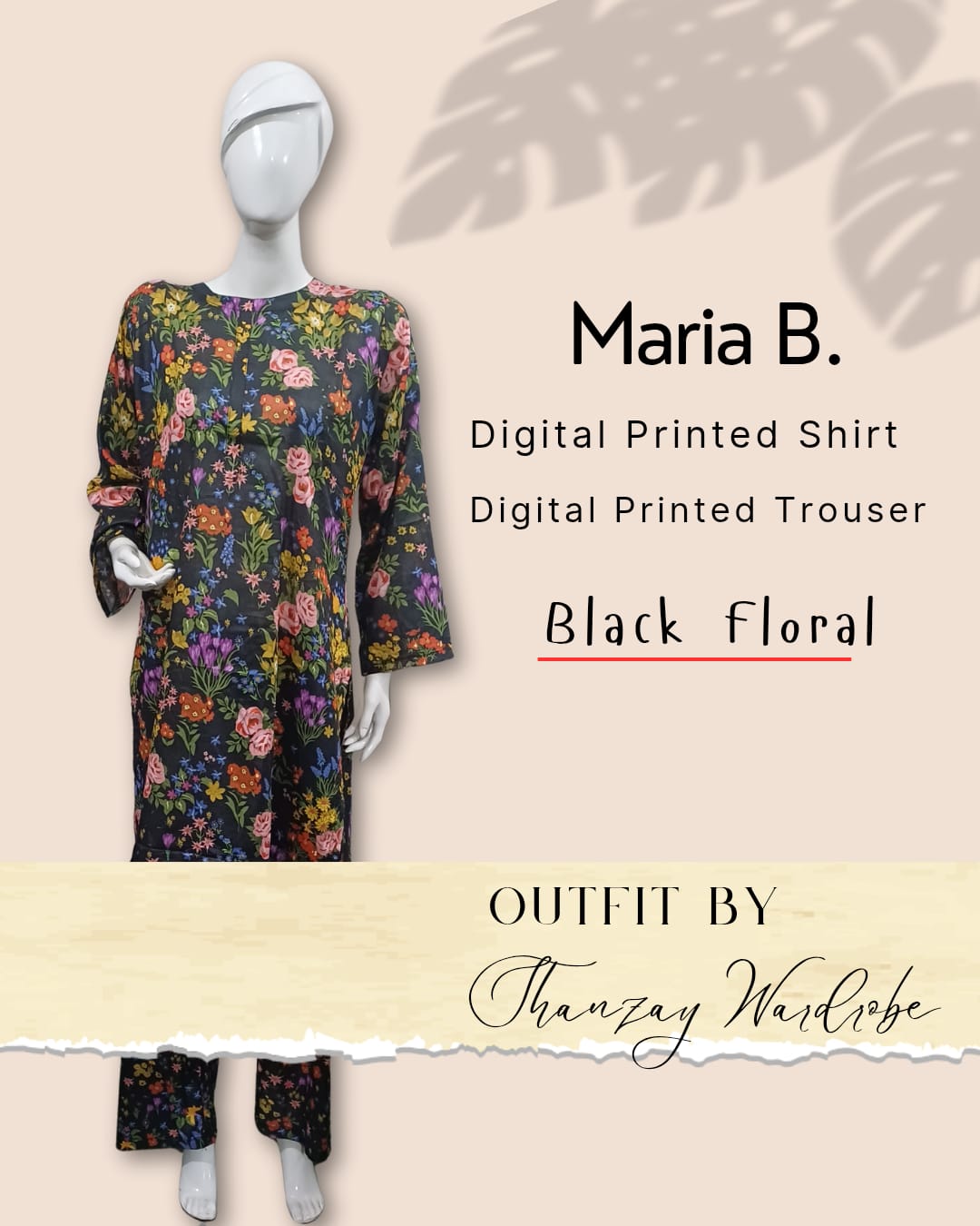 Black Floral Maria B. Co-ords Stitched