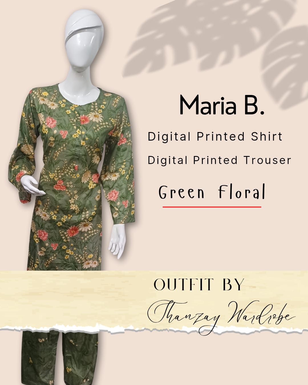 Green Floral Maria B. Co-ords Stitched