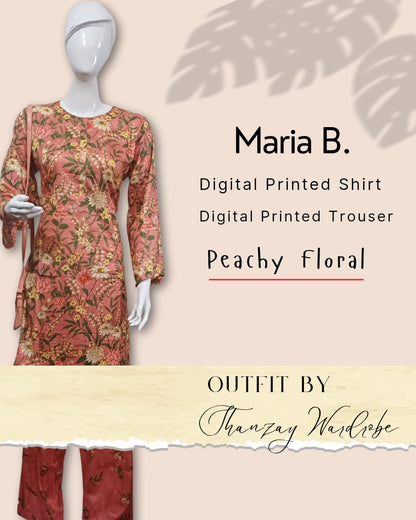 Peach Floral Maria B. Co-ords Stitched